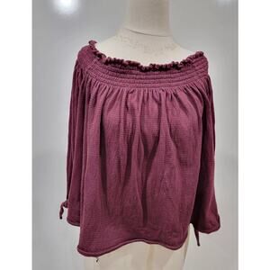 Free People Lexington Red Off Shoulder Blouse L Boho EUC